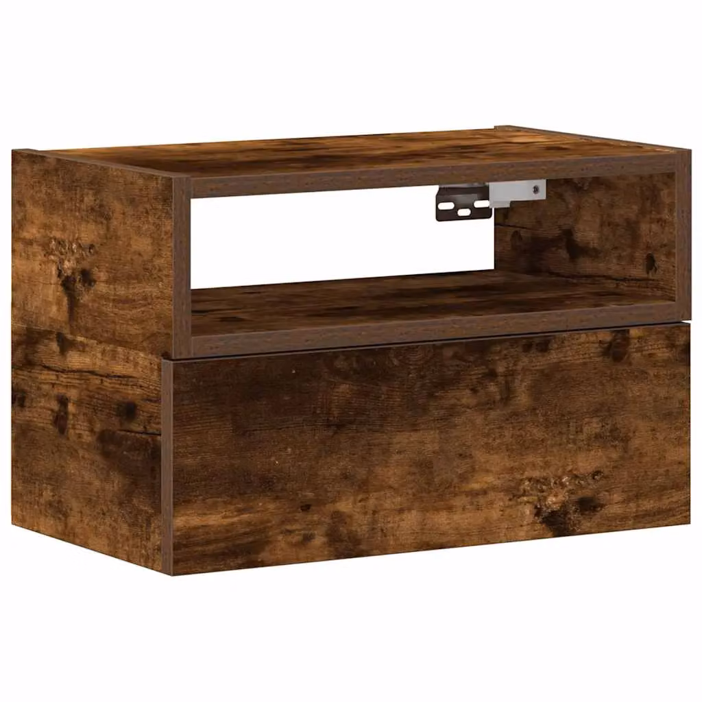 Berkfield Home Wall-mounted Bedside Cabinet in Smoked Oak Brown, W: 45 cm, D: 26 cm, H: 28.5 cm – 2