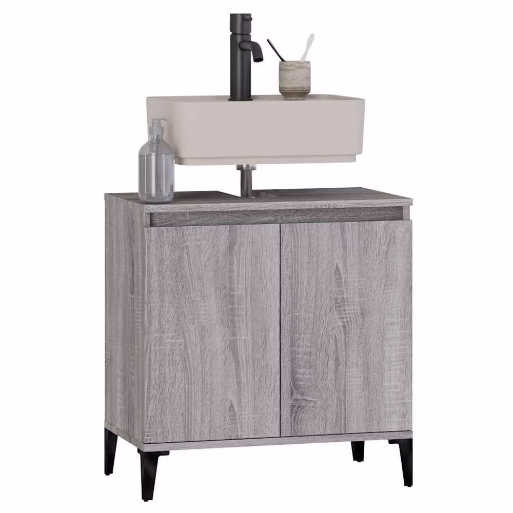 Berkfield Home Grey Sonoma Freestanding Bathroom Sink Cabinet W/D/H: 58 x 33 x 60 cm – 3