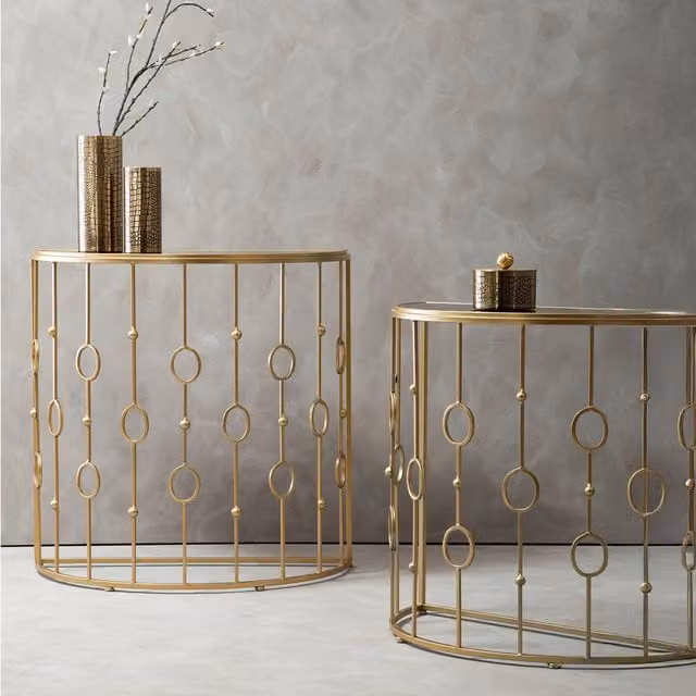 Orsina Art Deco Console Table in Gold and Black with Glass Top, W/D/H: 80 x 40 x 79 cm – 1