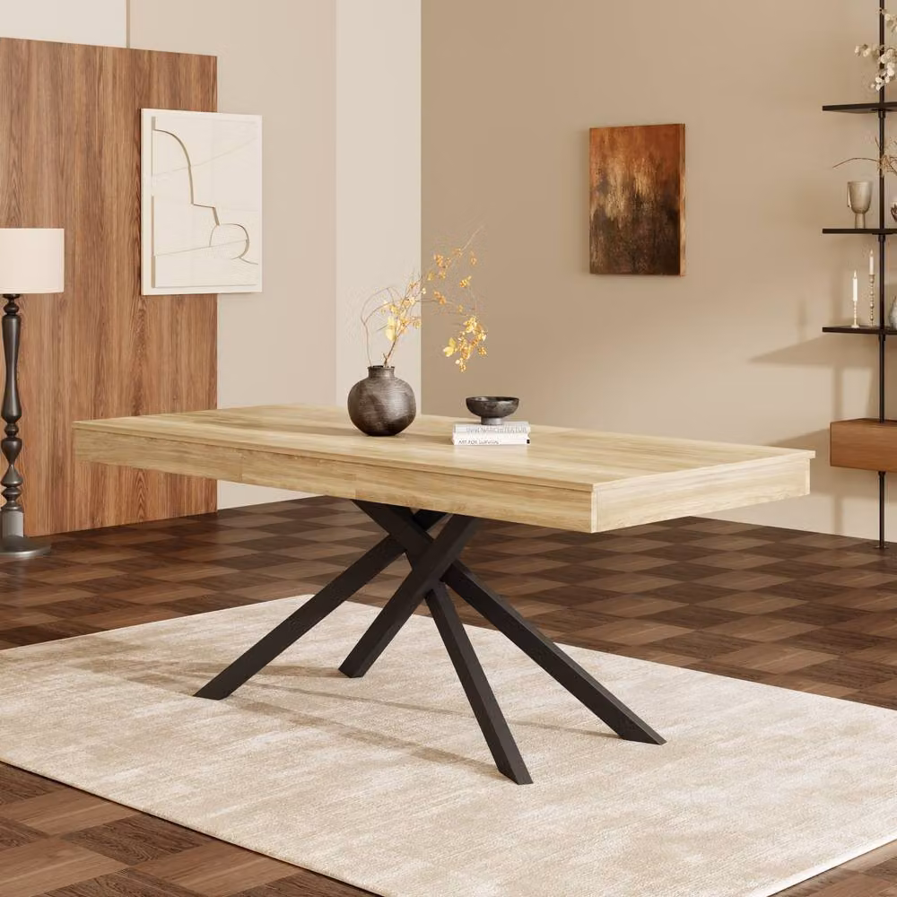Matteo Extendable Rectangular Dining Table in Oak Finish, Brown, W/D/H: 140 x 60 x 40 cm – 2