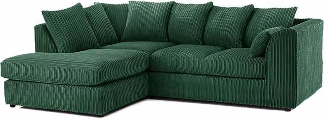 Luxor Living Green Jumbo Cord 4 Seater Left Hand Facing Corner Sofa