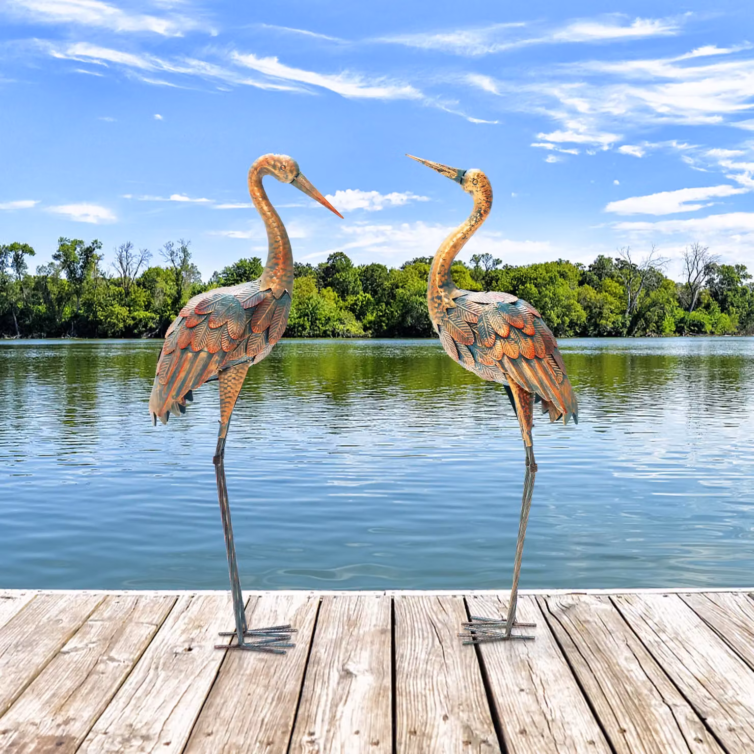 Costway 2-Piece Metal Crane Garden Statue Set in Bronze – 2