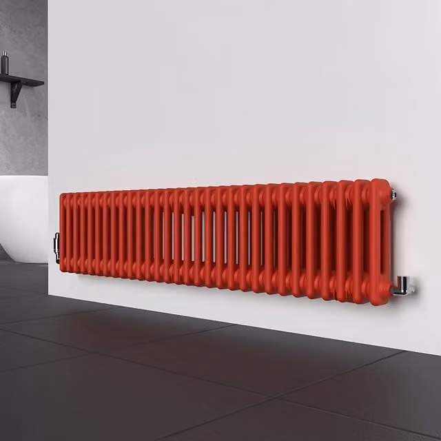 Lux Heat Horizontal 2 Column Steel Radiator in Poppy Red, W: 30.0 cm, H: 137.0 cm