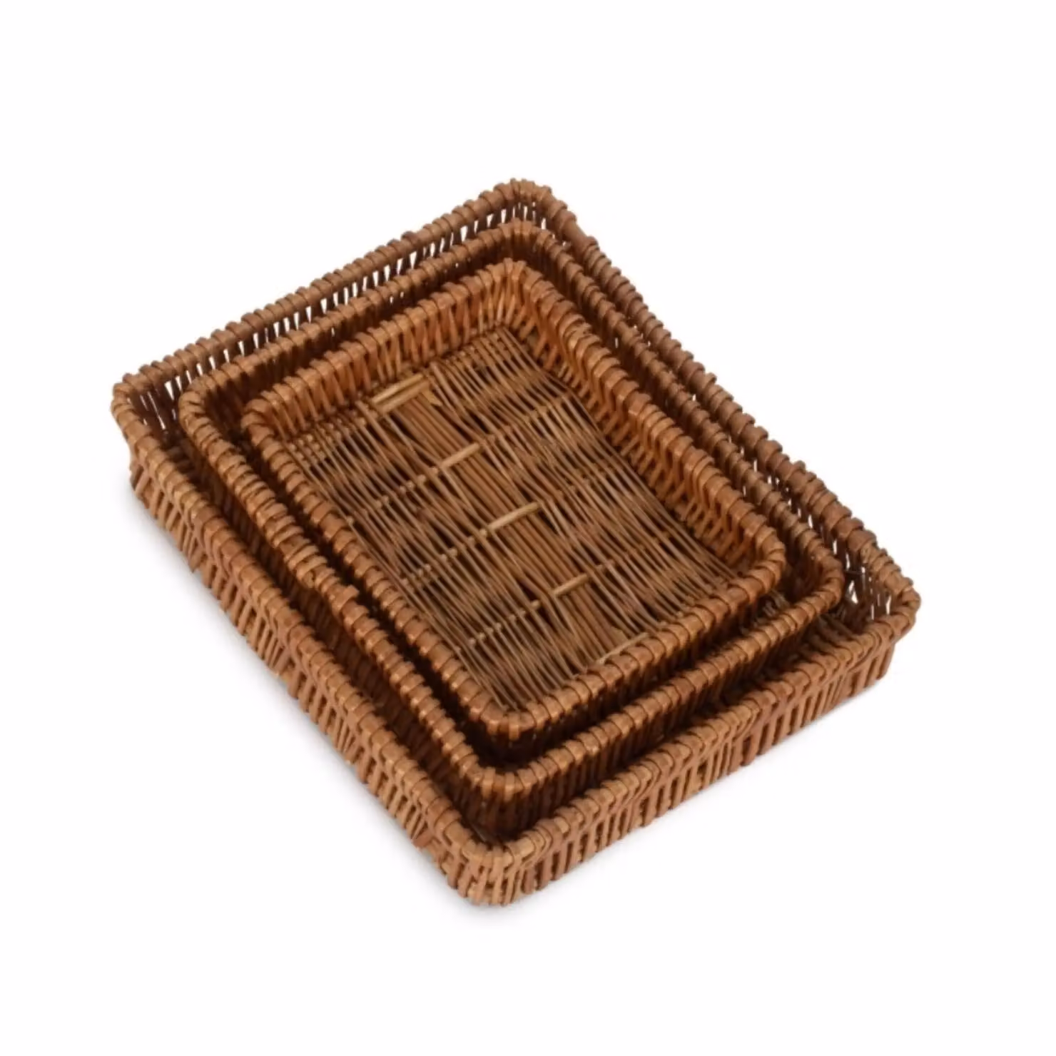 Red Hamper Set of 3 Rectangular Wicker Shallow Trays in Brown, Width: 30 cm – 2