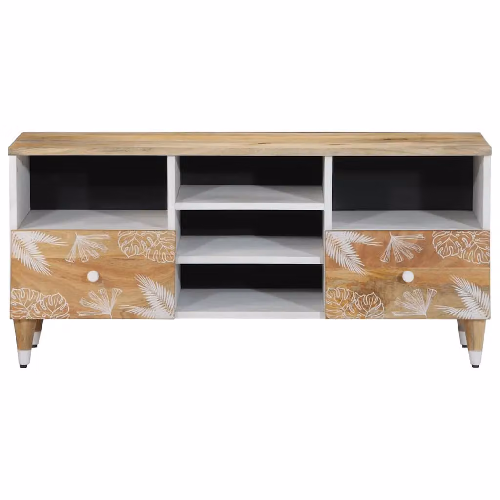 Berkfield Home Solid Mango Wood TV Cabinet in Brown, W: 100 cm, D: 33.5 cm, H: 46 cm – 2