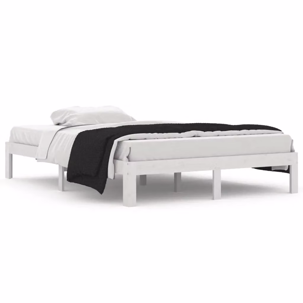 Berkfield Home White Solid Pine Wood Bed Frame W: 140 cm, D: 200 cm – 2