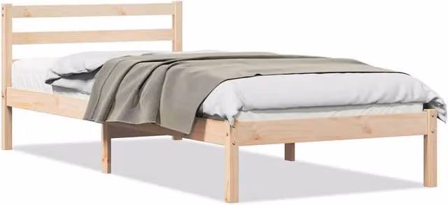 Berkfield Home Durable Solid Wood Pine Bed Frame with Headboard, Beige, W: 80 cm, L: 220 cm