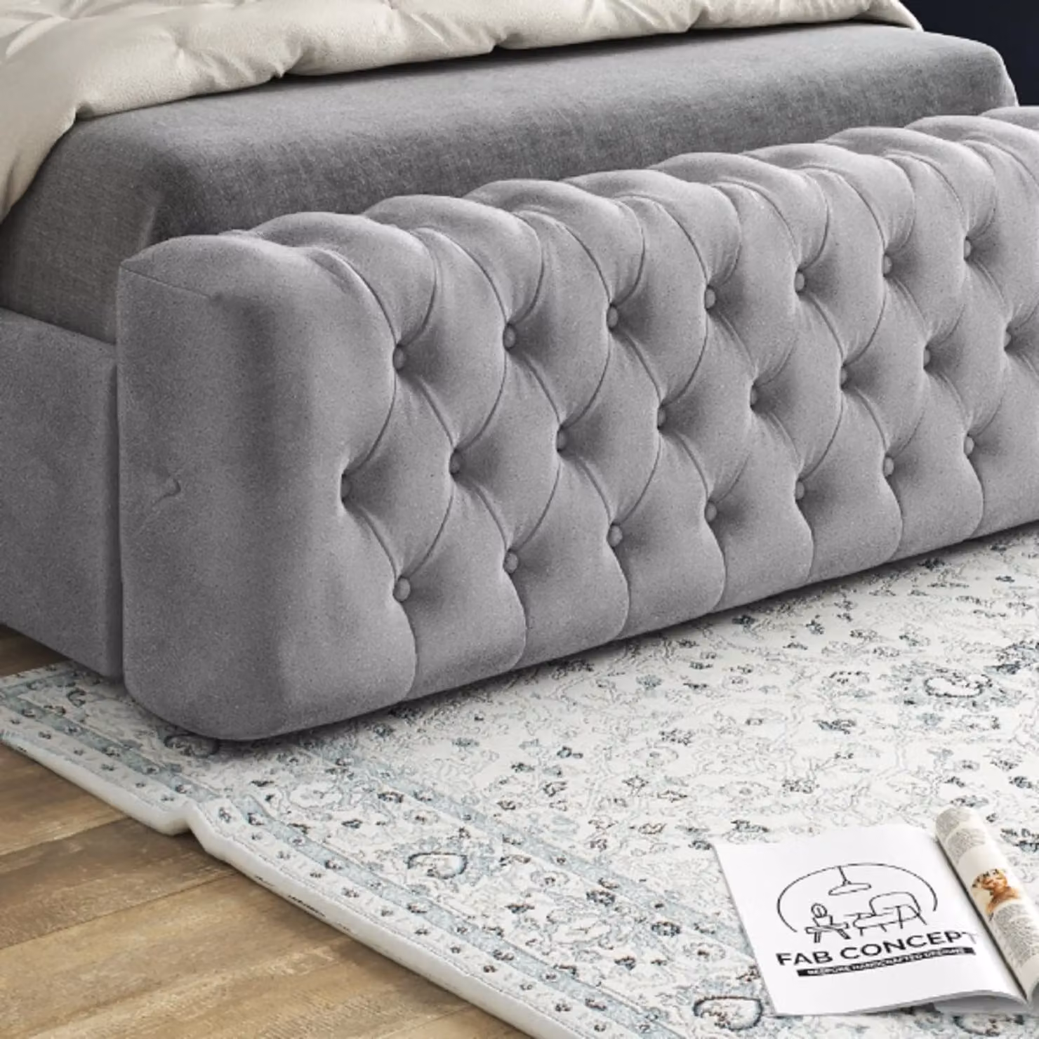 Casani Glamour Upholstered Velvet Bed Frame in Grey and Silver, W/D/H: 200 x 189 x 137 cm – 4