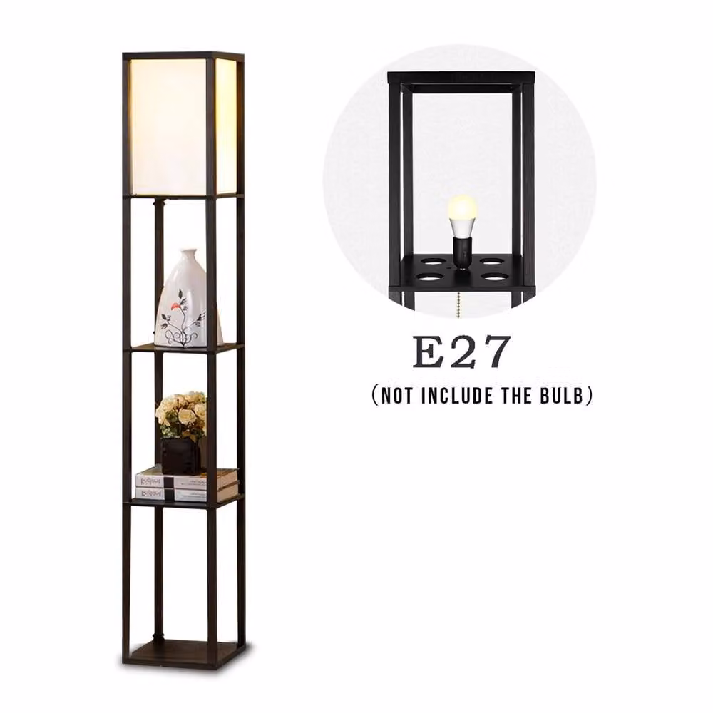 Kelvenix Black Wood Floor Lamp with 3-Tier Storage, Height: 160 cm – 3