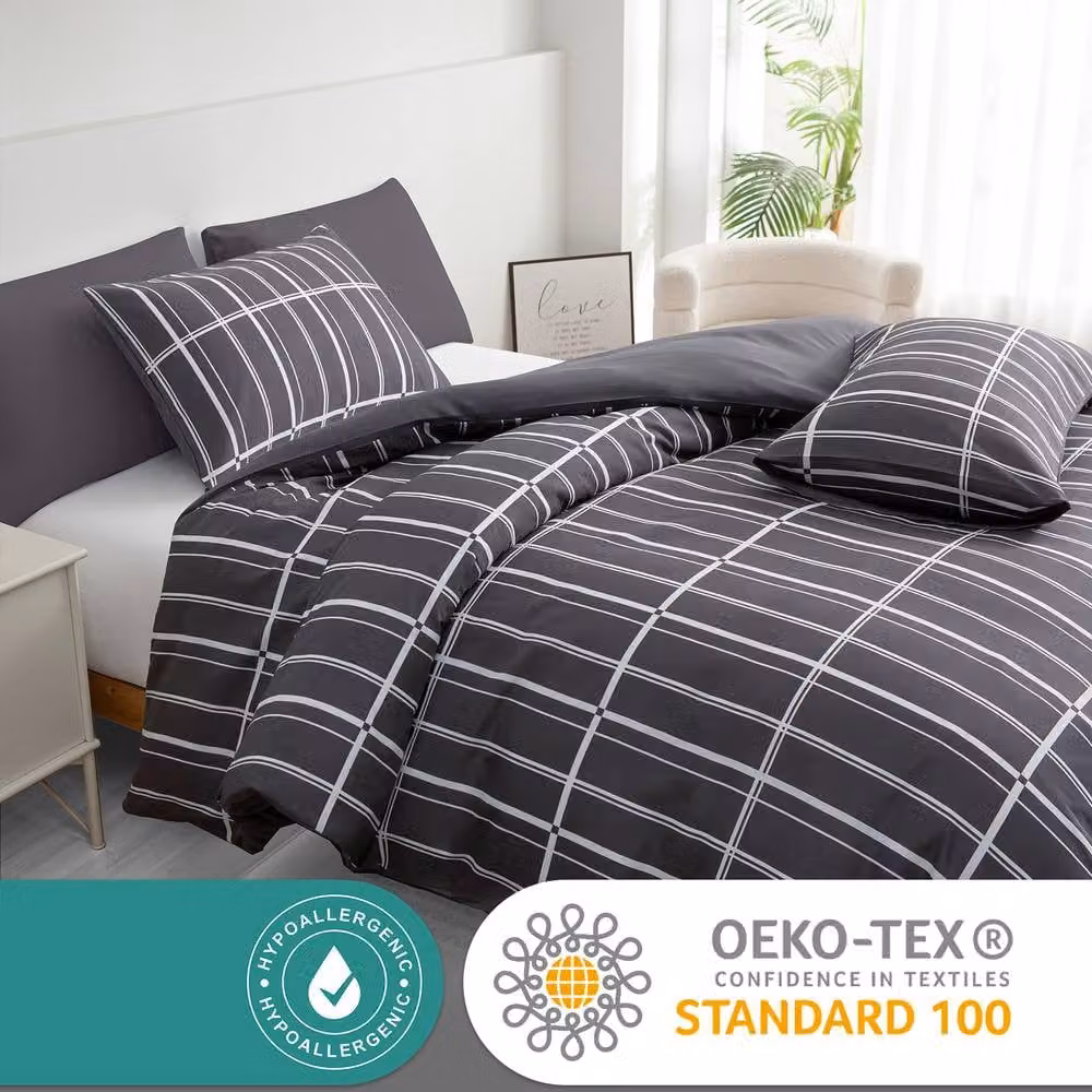 Lazzaro Home Alston Reversible Microfibre Duvet Cover and Pillowcase Set, Grey, 200 x 200 cm – 3