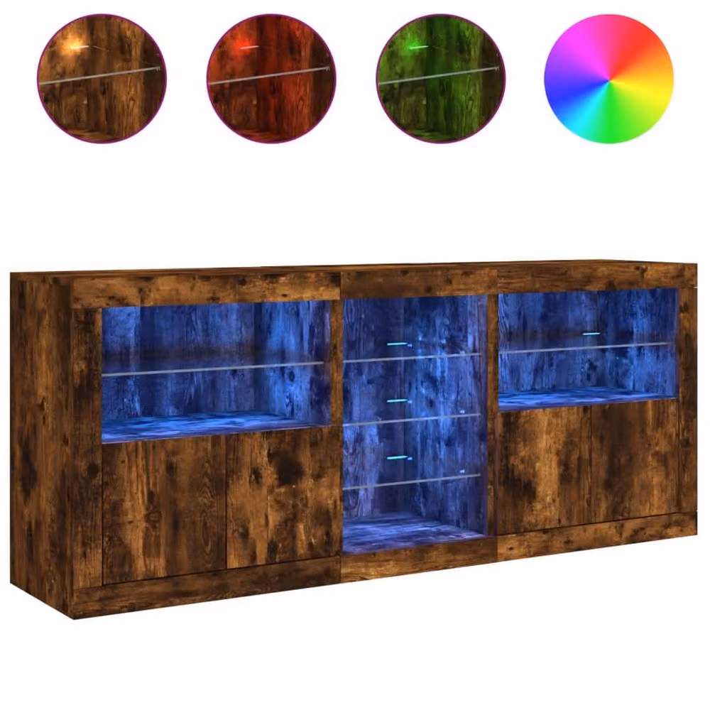 Berkfield Home Smoked Oak Sideboard with Integrated LED Lights in Brown, W/D/H: 162 x 37 x 67 cm – 4