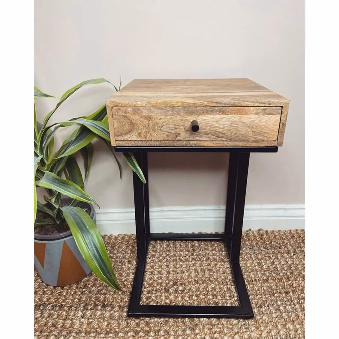Jaipur Furniture Ltd Ravi 1 Drawer Small Side Table in Brown Mango Wood with Iron Base W: 30 cm, D: 30 cm, H: 50 cm – 4