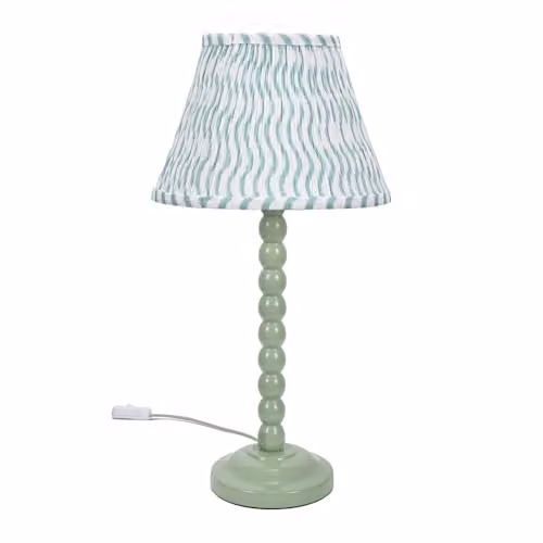 ValueLights Sage Green Bobbin Stem Table Lamp with Green Pleated Fabric Shade and LED Bulb – 1