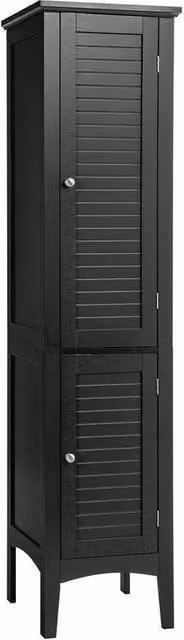 KORVIXA Modern 5-Tier Black Bathroom High Cabinet Organiser with Hinged Doors and Internal Shelves, W/D/H: 100 x 100 x 100 cm – 1