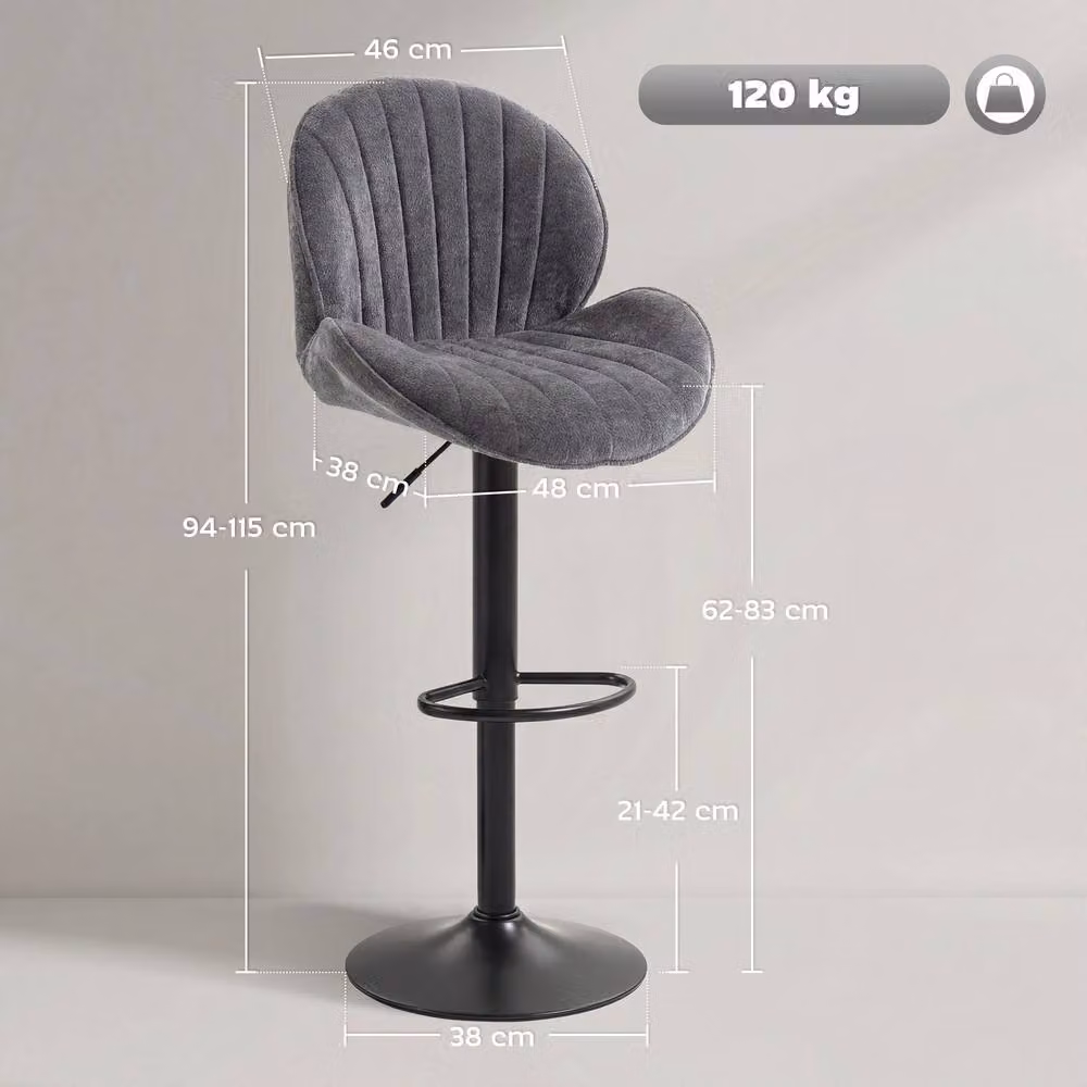 STILVORA Set of 2 Grey Swivel Bar Stools with Adjustable Height – 3