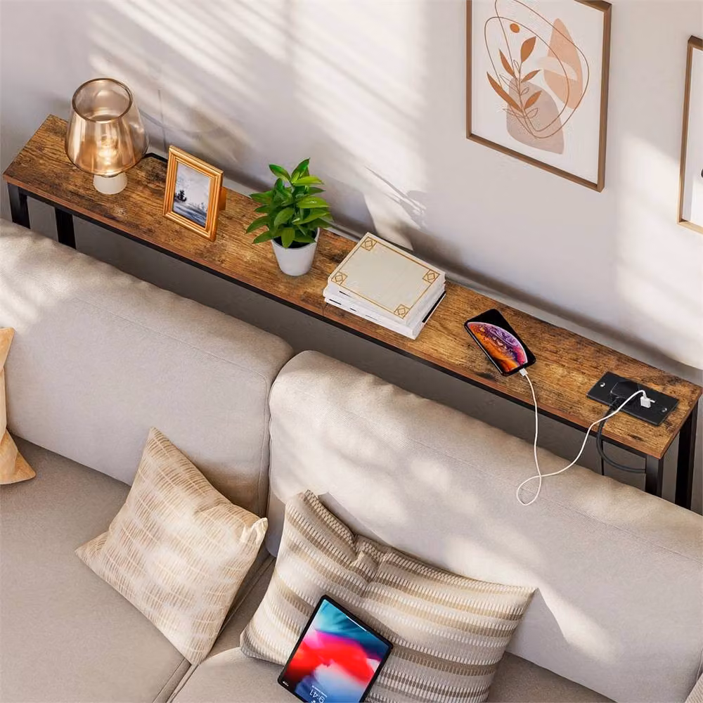 Nordara Black and Brown Charging Station Console Table for Hallways, W/D/H: 120 x 15 x 79.5 cm – 4