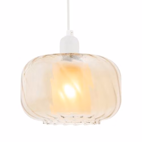 Happy Homewares Amber Champagne Glass Pendant Light Shade with Rippled Rim, W: 20 cm, H: 14 cm