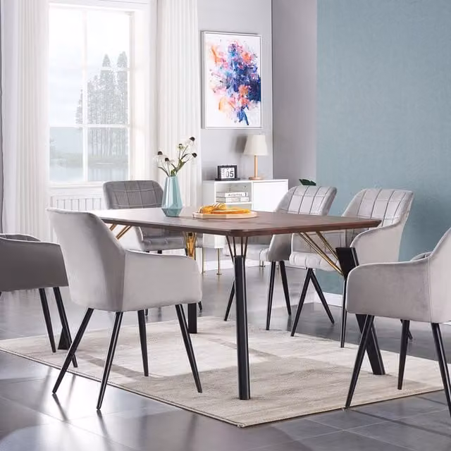 Life Interiors Camden Cosmo LUX Dining Set with Rectangular Table and 6 Chairs in Light Grey, Black and Gold