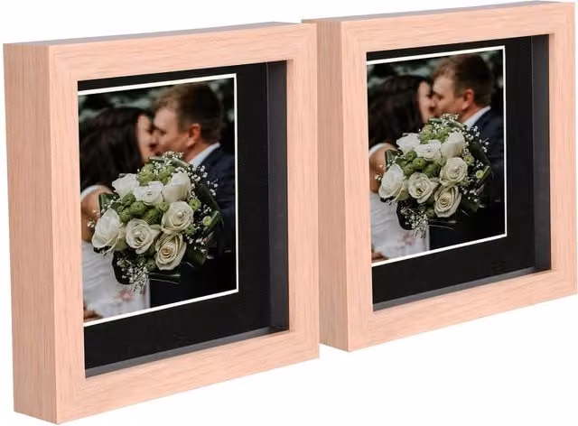 Nicola Spring Pack of 2 Square 3D Box Photo Frames in Light Brown and Black, W/H: 15.24 x 15.24 cm with 10.16 x 10.16 cm Mount