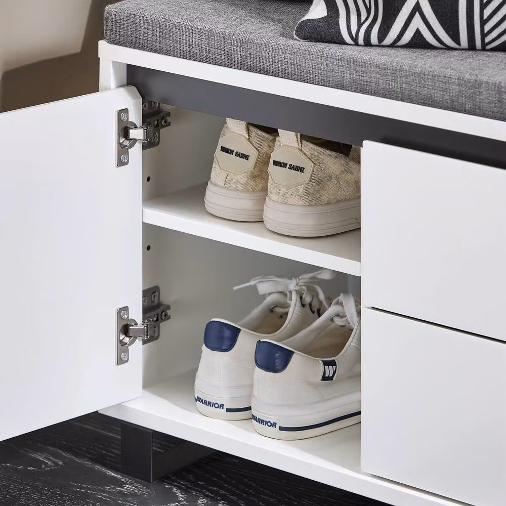 SoBuy Shoe Cabinet with Seat in White, featuring 2 Doors and 2 Drawers, W: 110 cm, D: 35 cm – 5