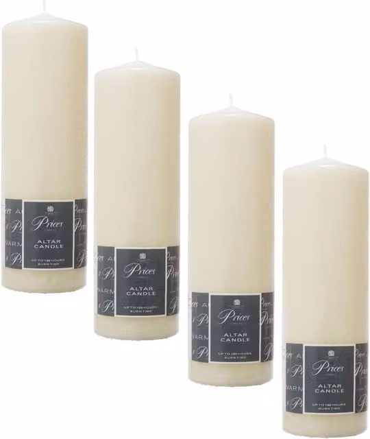 Prices Unscented Smokeless Non Drip Tall Altar Pillar Candles in Cream, Beige and White, H 25 cm x W 8 cm