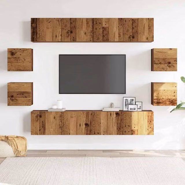 Berkfield Home Wall Mounted TV Cabinet Set of 8 in Brown Old Wood Engineered Wood – 1