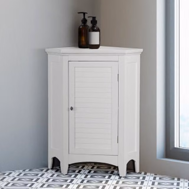 Teamson Home White Lacquered Wooden Standing Bathroom Corner Cabinet – 1