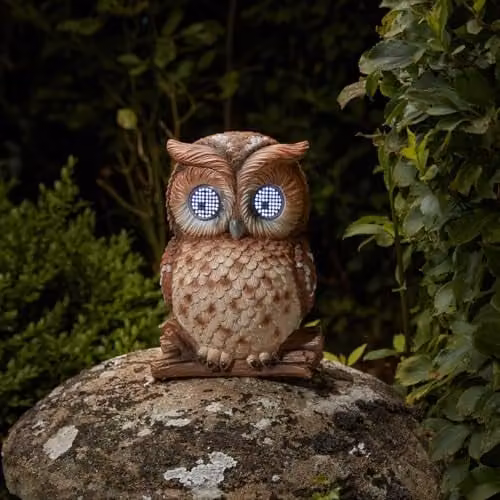 mysmartbuy Solar Powered Blinking Owl Garden Ornament in Brown, H 25 x W 18 cm