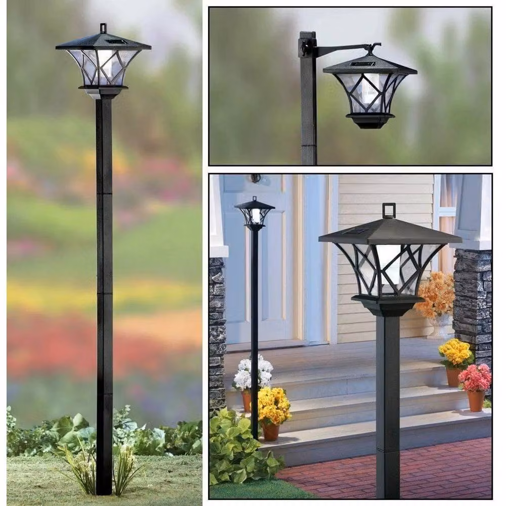 Vogrex Style Black Solar LED Garden Lamp Post with Classic Lantern Design – 4