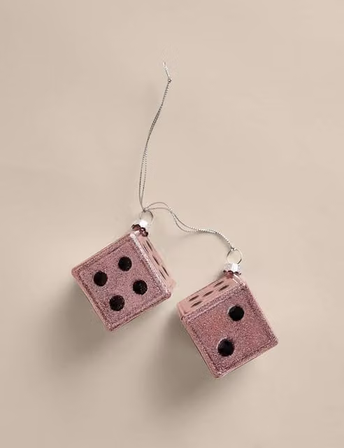 M&S Pink and Silver Geometric Glass Hanging Cascading Dice Christmas Bauble Decoration