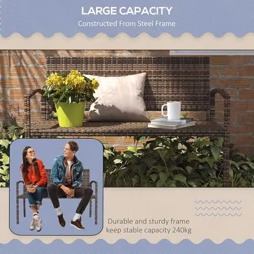 Outsunny 2 Seater Poly Rattan Garden Bench in Brown – 5
