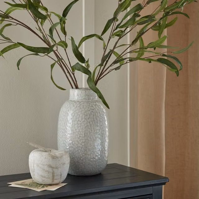 KDMK Modern Round Ceramic Tabletop Vase in White