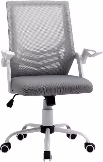 Rolipo Mesh Swivel Office Chair with Lumbar Support and Flip-Up Armrests in Grey