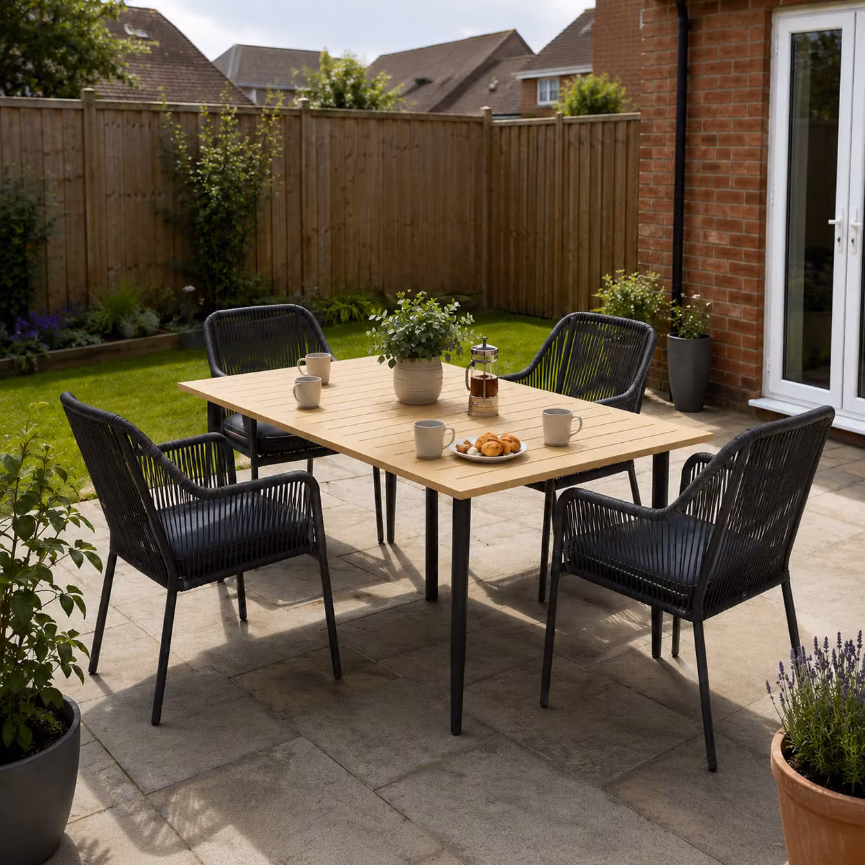 Outsunny Brown Rectangular Garden Dining Table with Parasol Hole and Powder Coated Steel Frame – 2