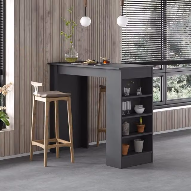 Decortie Swallow Modern Kitchen Bar Table with Storage in Anthracite Grey and White, W: 102 cm – 1