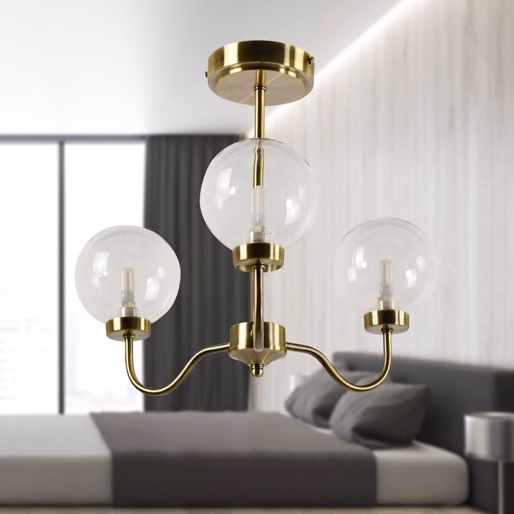 First Choice Lighting Totley Set of 2 Antique Brass Ceiling Lights with Transparent Glass Shades in Bronze – 3
