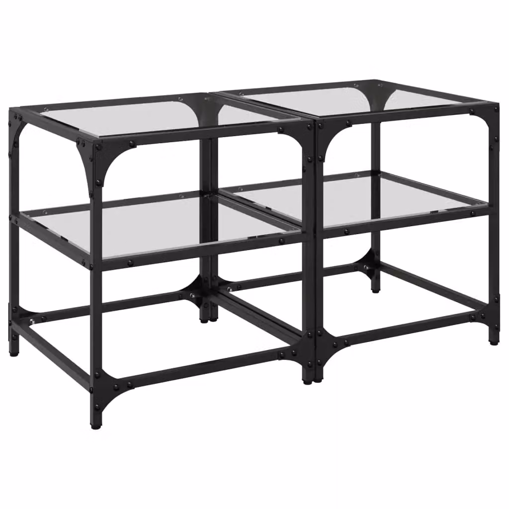 Berkfield Home Set of 2 Industrial Coffee Tables with Transparent Glass Tops and Brown Steel Frames, W/D/H: 40 x 40 x 45 cm – 2