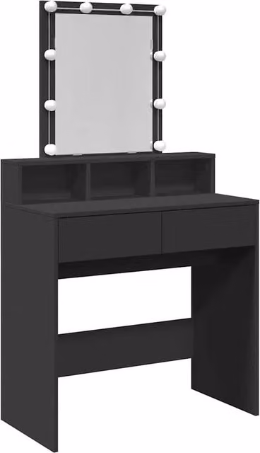 Berkfield Home Hollywood LED Dressing Table in Black, W: 80 cm, D: 41 cm, H: 144.5 cm