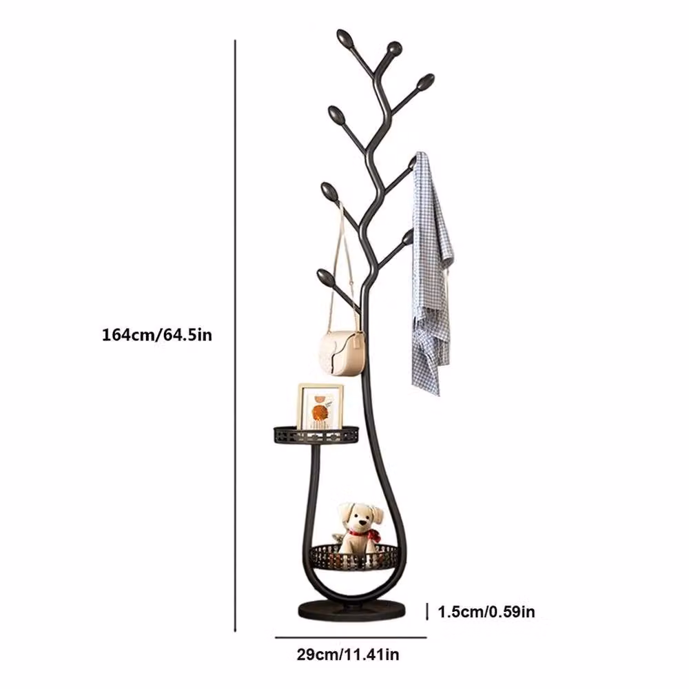 VOGREX Modern Metal Standing Coat Rack and Umbrella Hanger in Matt Black, H: 164.0 cm x W: 29.0 cm – 2