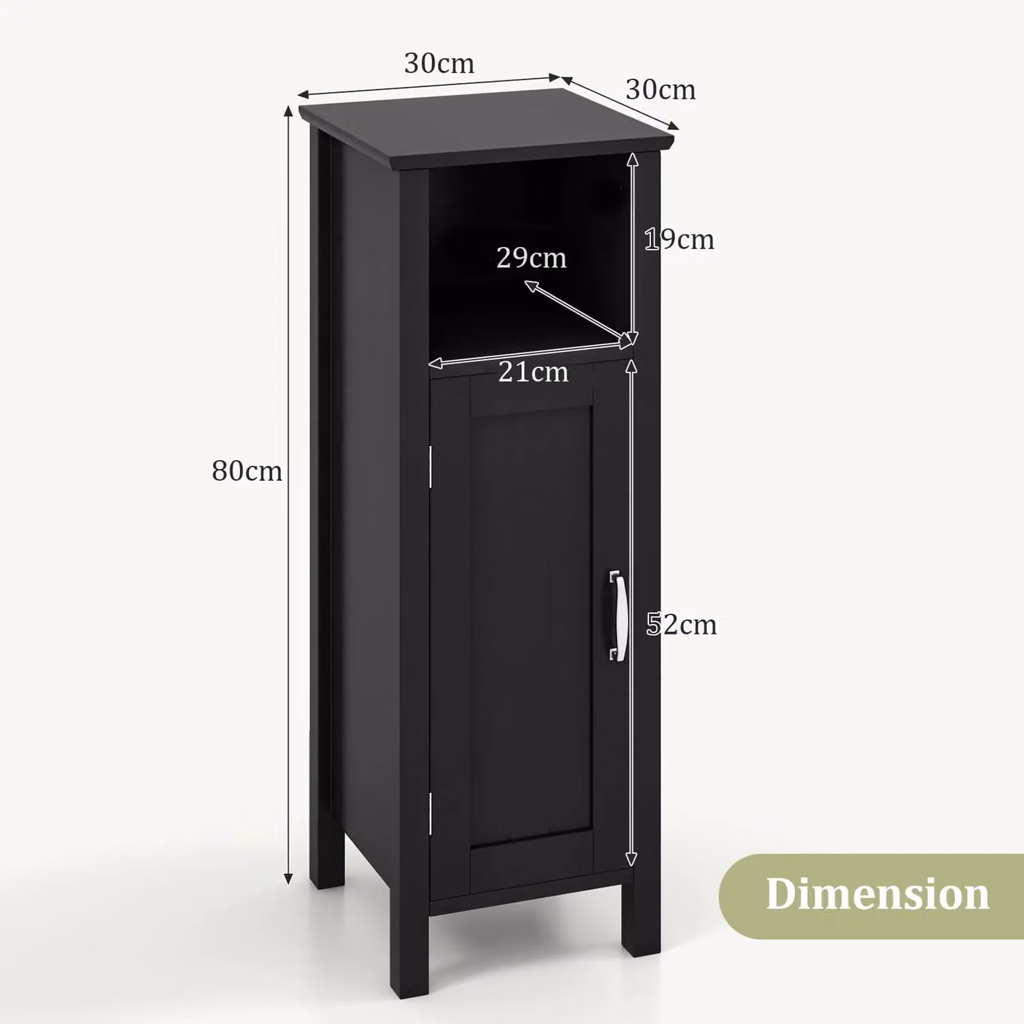 Gymax Freestanding Narrow Bathroom Floor Cabinet in Matt Black with Hinged Doors and Internal Shelves – 2