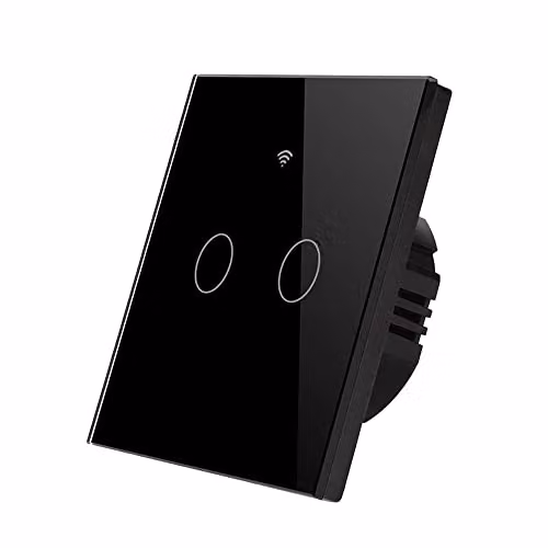 ENER-J Smart WiFi 2 Gang Touch Light Switch with Black Glass Panel, No Neutral Wire Required, Compatible with Alexa and Google Home