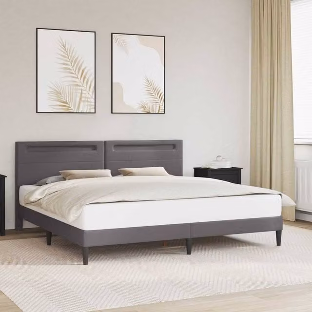Berkfield Home Grey Faux Leather Bed Frame with LED Under-Bed Lighting and USB Charging Port, W/D/H: 180 x 200 cm – 1