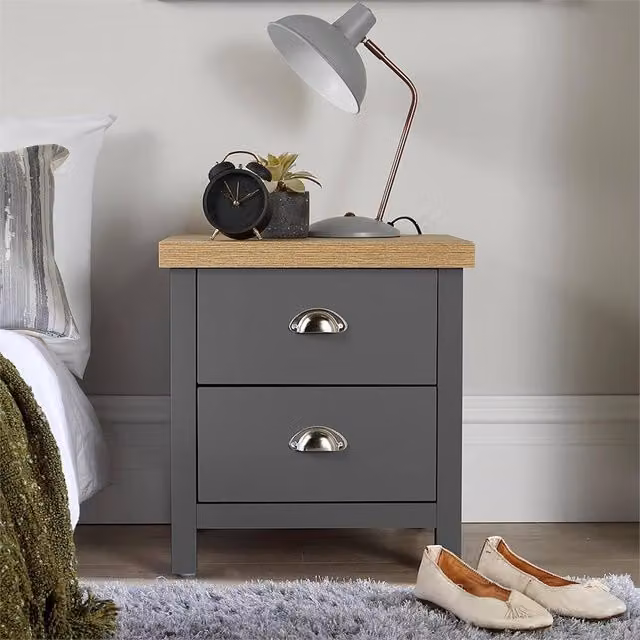 SPETLEK Bedside Cabinet with 2 Drawers in Dark Grey Graphite