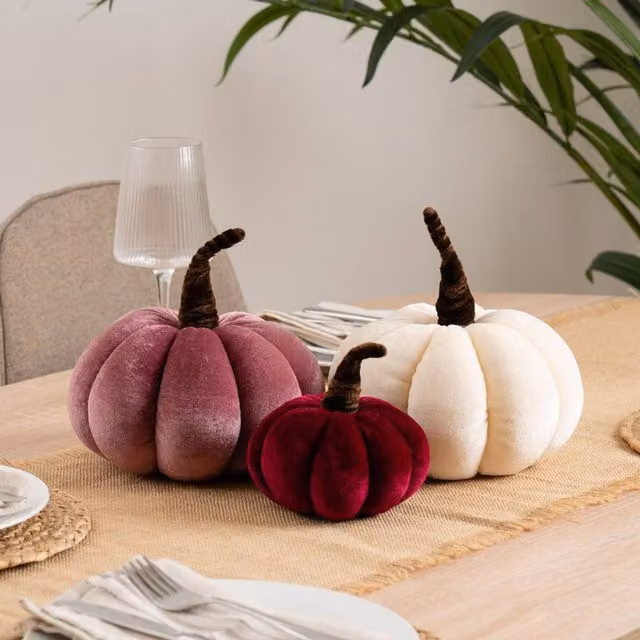 Scottish Everlastings Ltd Set of 3 Pink Velvet Plush Tabletop Pumpkins