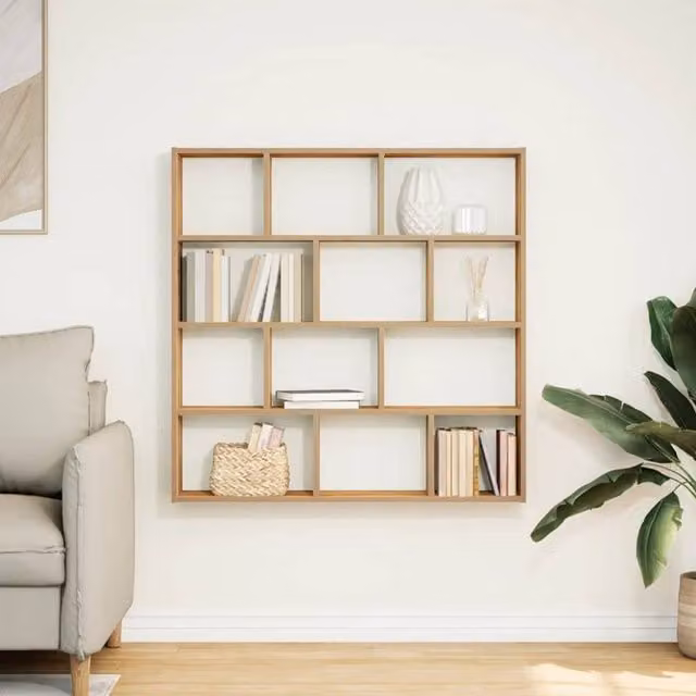 Berkfield Home Wall Mounted 12 Compartment Cube Shelf in Artisan Oak Brown – 1