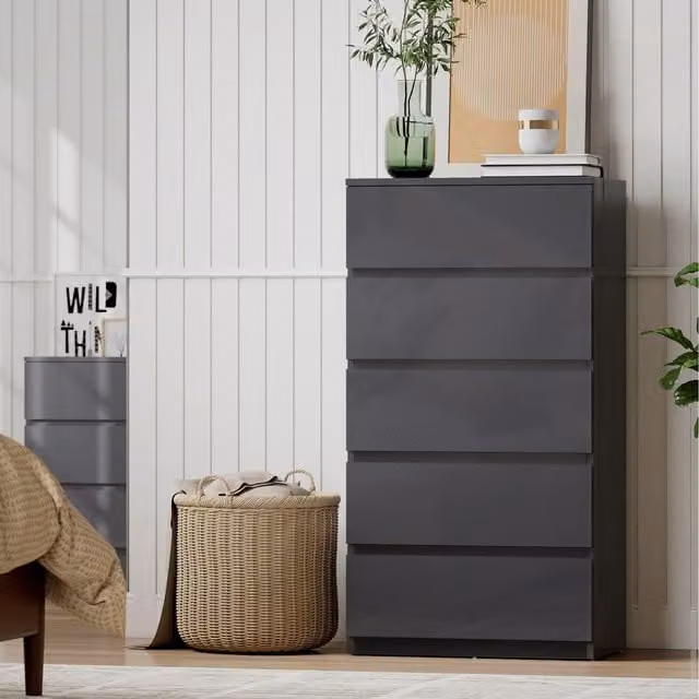 HOMCOM High Gloss Grey Chest of Drawers with Soft Closing Mechanism, W: 100 cm, D: 34 cm