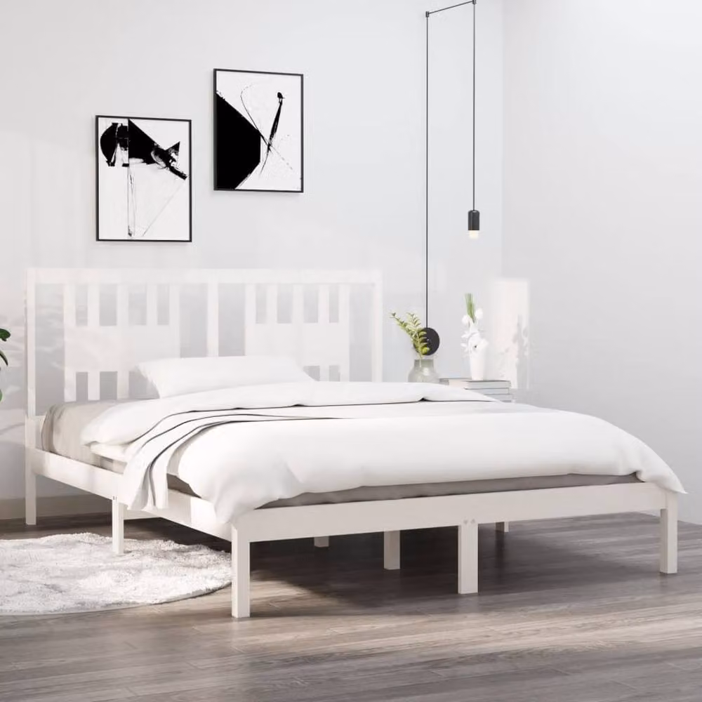 Berkfield Home Beautiful Bed Frame in White Solid Pine Wood, W/D/H: 140 x 200 cm – 2