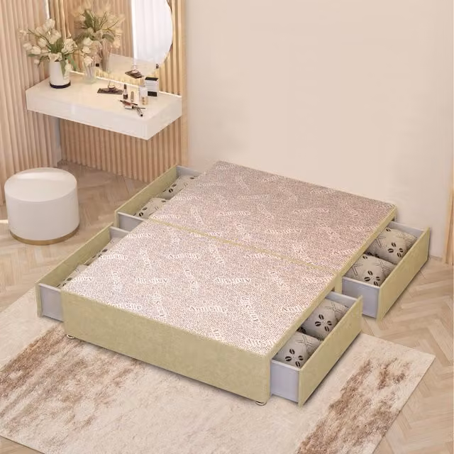 Somnior Beds Ltd Upholstered Divan Bed Base with Drawers in Beige Fabric, W/D/H: 120 x 200 cm