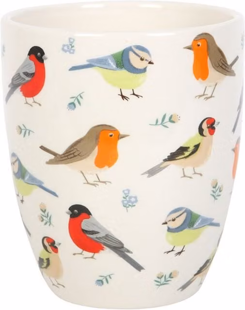 KDMK British Garden Birds Ceramic Plant Pot - White