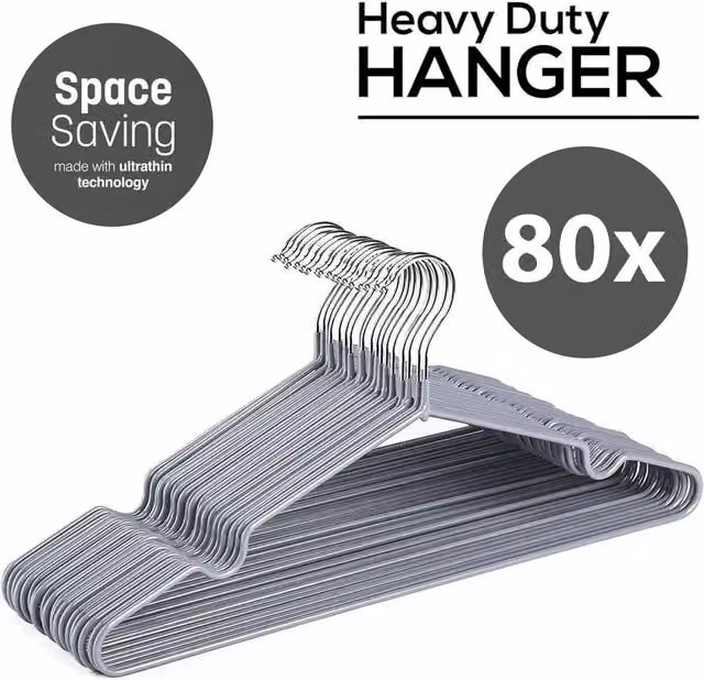 PAWNORA Space Saving Strong Metal Wire Hangers in Grey, Pack of 80 – 1